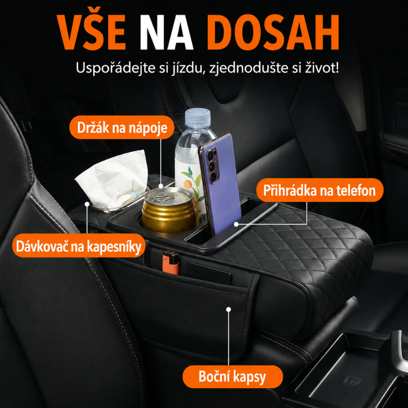 Luxusní kožená loketní opěrka do auta