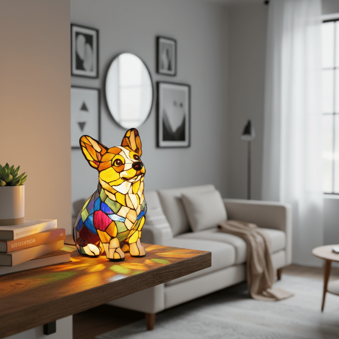 Corgi | Skleněná malba Lampa