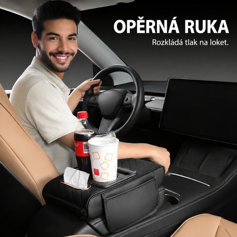 Luxusní kožená loketní opěrka do auta