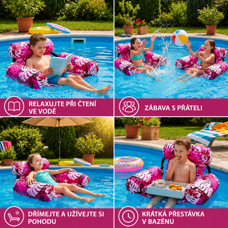 Nafukovací bazénová houpací síť s opěrkou – Skládací vodní lehátko