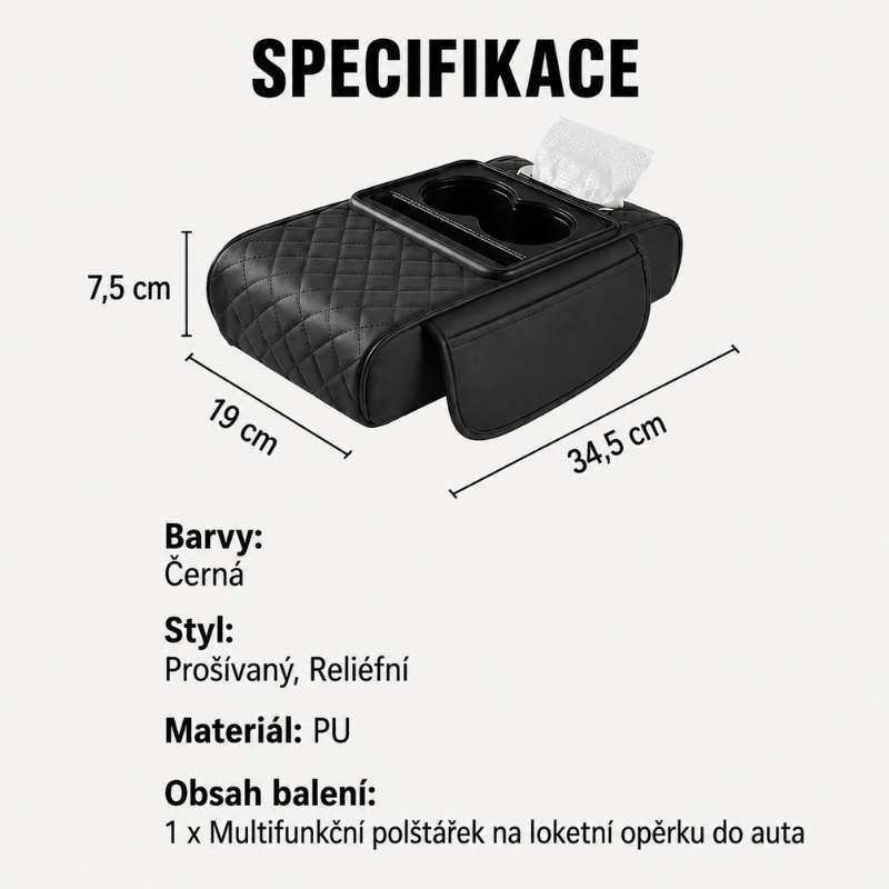 Luxusní kožená loketní opěrka do auta
