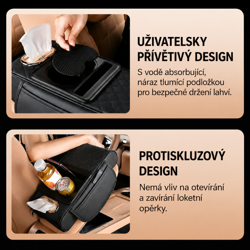 Luxusní kožená loketní opěrka do auta