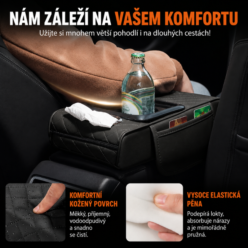 Luxusní kožená loketní opěrka do auta