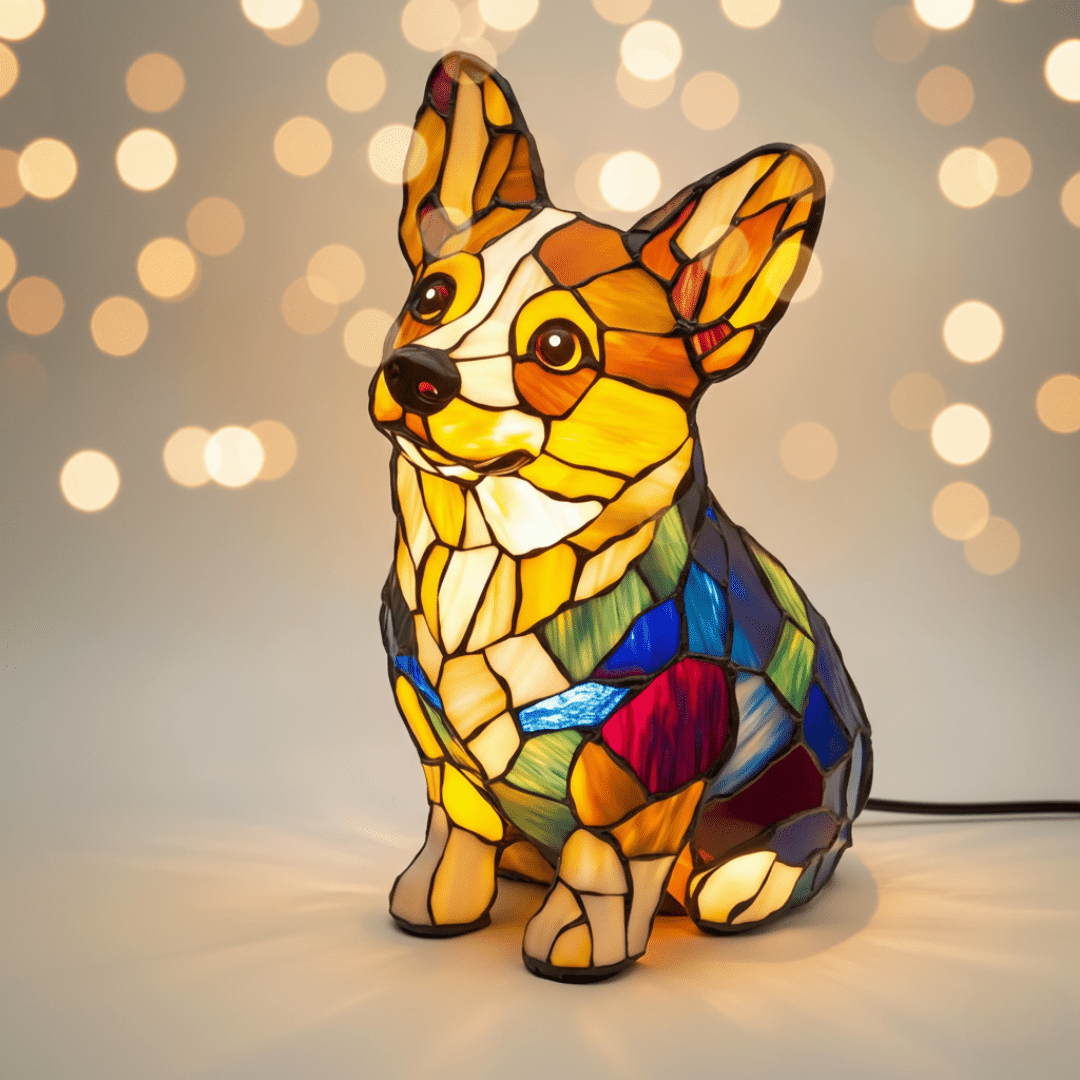 Corgi | Skleněná malba Lampa